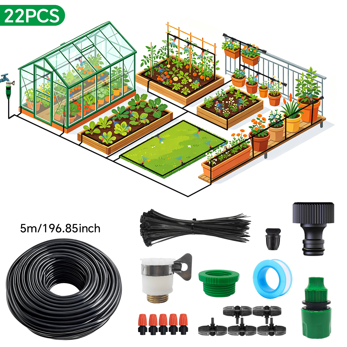 Smart Garden Greenhouse - 30-5M Garden Irrigation System Adjustable Sprinkler